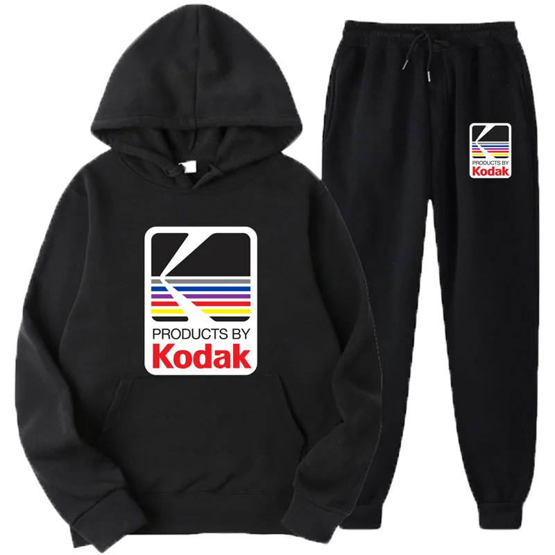

Fashion Kodak Solid Color Tracksuit Men Set Autumn New Casual Men's Hoodies + Pants Two-Piece Tracksuit Sportswear Set Unisex