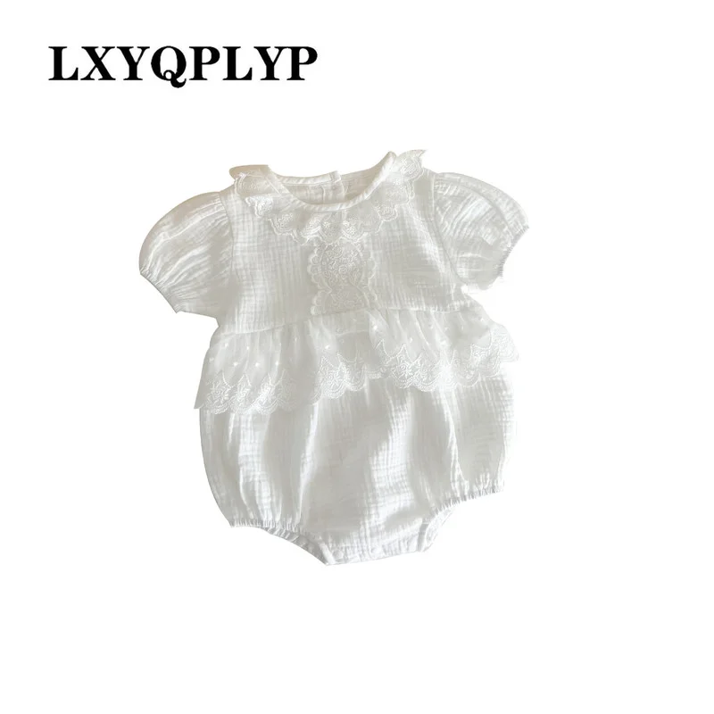 

2022 Summer New Cotton Baby Onesie Solid Color Baby Girl Lace Lace Collar Romper One-year-old Romper Baby Girl Clothes