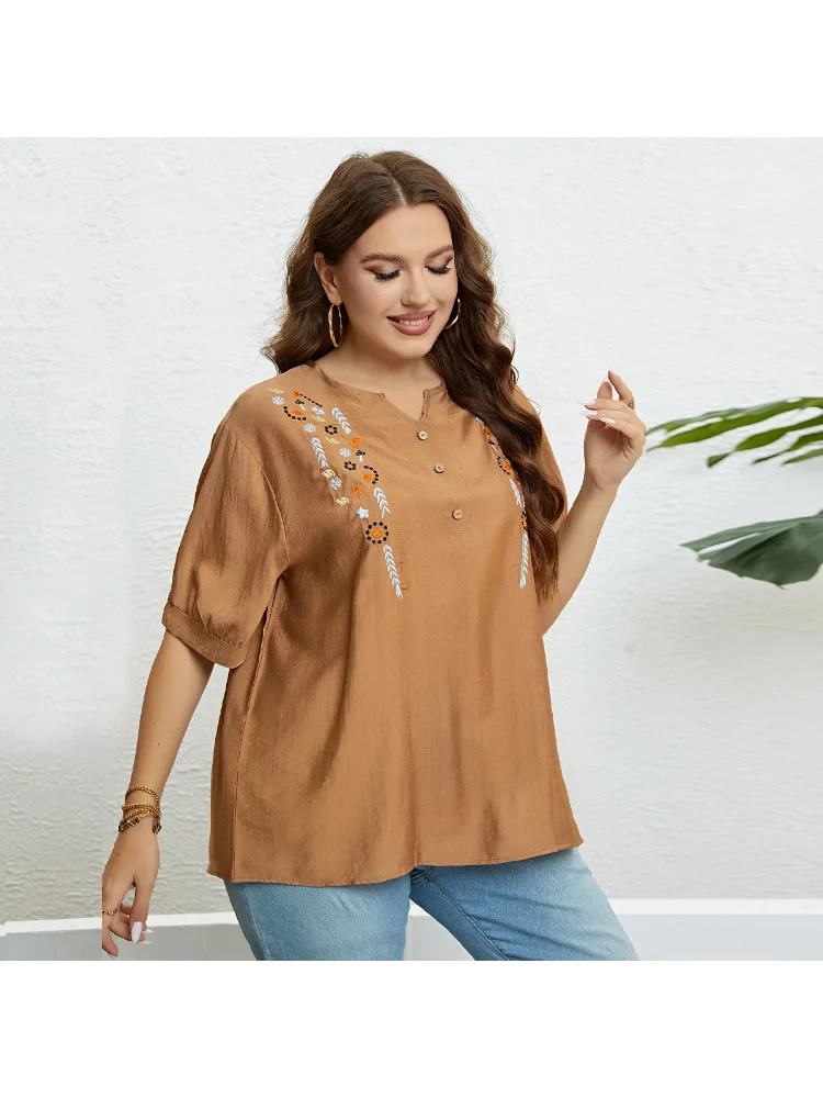 Embroidered Art Loose Casual Top blusas plus size mujer