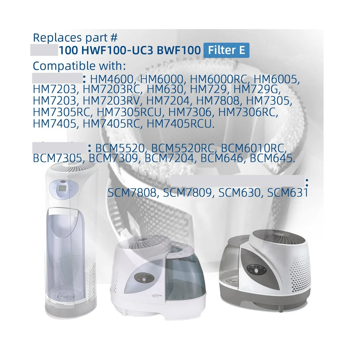 Wick Filter E Replacements For Holmes Hwf100-uc3 Bionaire Bwf100 Humidifiers - 4 Pack