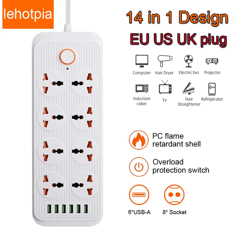 Сетевой фильтр для розеток ЕС США Великобритания с удлинителем USB многоцелевой