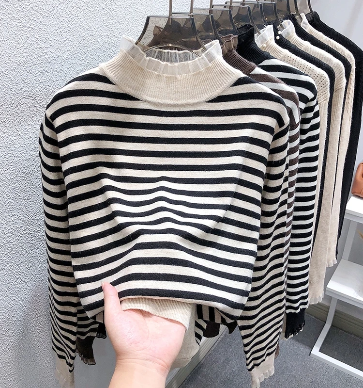 Нижняя рубашка в полоску женская осенне-зимняя одежда внутренняя водолазка