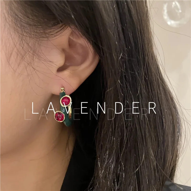 

French retro Palace Style Enamel trend Circle Earrings cool temperament earrings earrings earrings