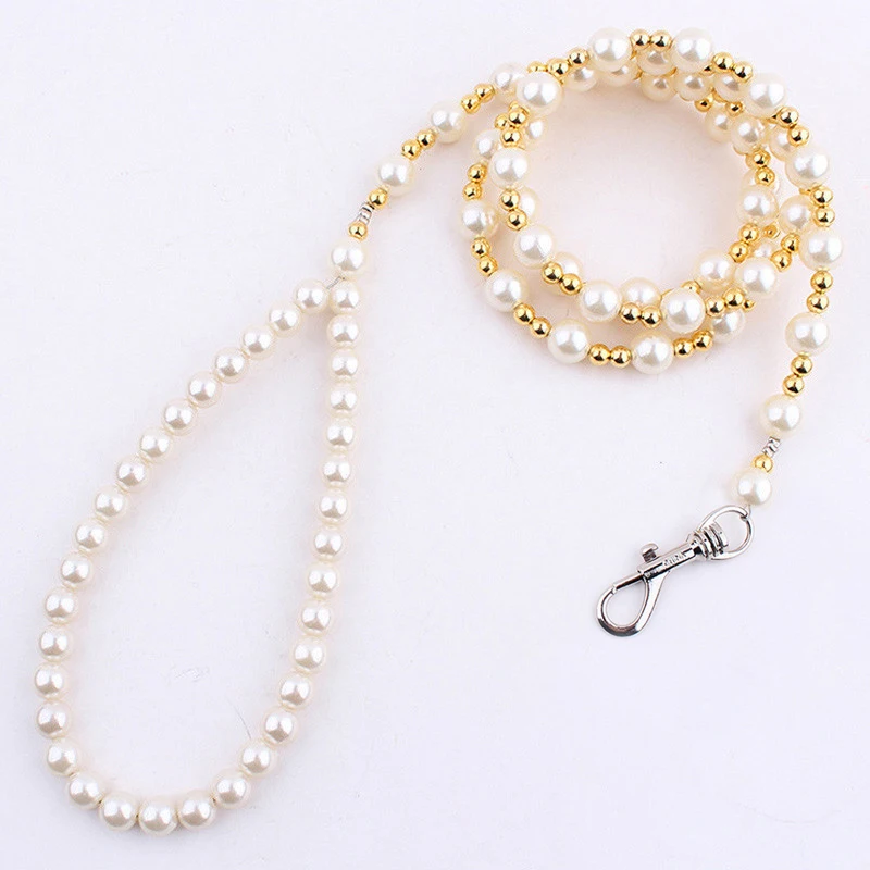 Luxury Pearls Beads Dog Leash Chain for Pets White Gold Leash for Dog Walking Dog Cat Collar Accessories Products for Small Dogs