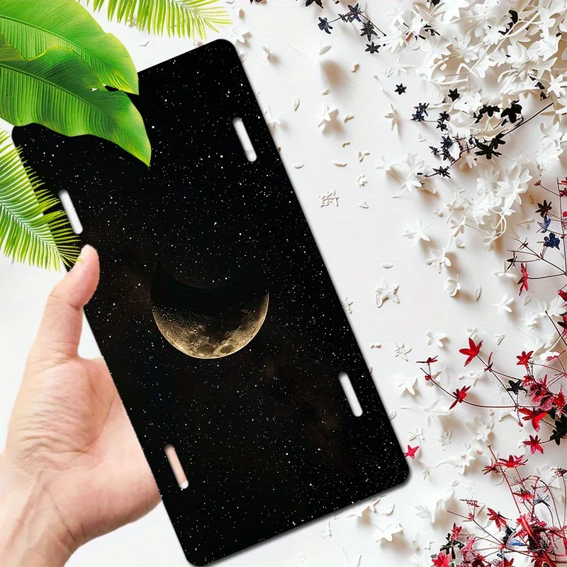 w kształcie półksiężyca aluminiowa tablica rejestracyjna trwała odporna na warunki atmosferyczne idealna do dekoracji samochodu i prezentów -