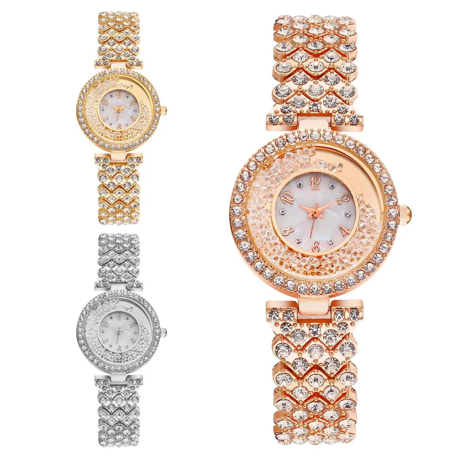 

Women's Quartz Alloy Strap Watch Analog Quartz Wrist Watch Alloy Case Full Diamond Watch for Seniors Leather Watch Band 20mm