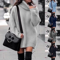 2022 autumn and winter new womens turtleneck mid length knitted pullover long sleeved dress sweater womens clothing