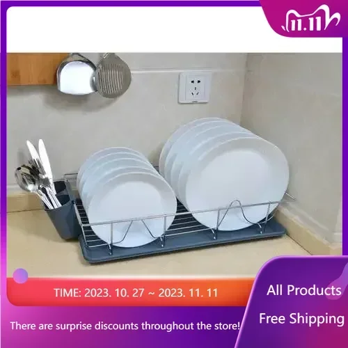 

3 Piece Chrome Dishrack with Tray in Grey, Kitchen Accessories, Dish Drying Rack , Kitchen Organizer and Storage Container Fast