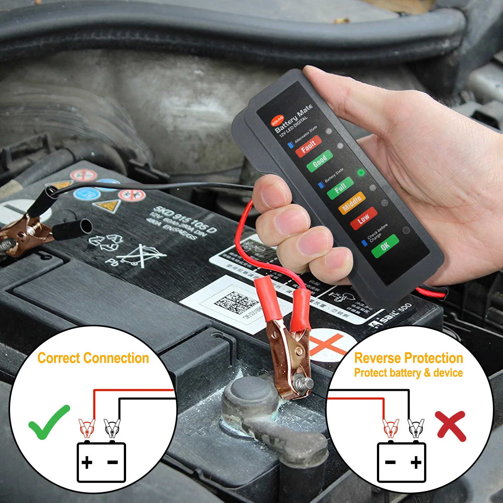 Auto Battery Tester Analyzer Car Battery Tester 12V Digital Alternator Tester Mini 6 LED Lights Display Car Diagnostic Tool