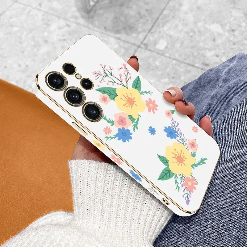 Warm Flowers Luxury Plating Phone Case For Samsung Galaxy S23 S22 S21 S10 S9 S8 Plus Note 20 ultra 10 Plus Cover