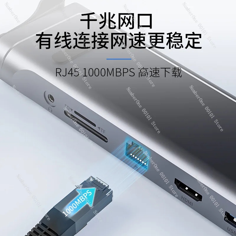 Фото Подставка для ноутбука с док-станцией, складной USB-C хаб, быстрая зарядка PD, Gigabit Ethernet, 4K HDMI, металлическая, регулируемая, портативная, для стола №4