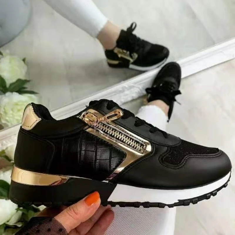 

Women Wedges Sneakers Loafers Vulcanize Shoes with Zipper Easy To Wear Shake Fashion Platform Sport Walking Running