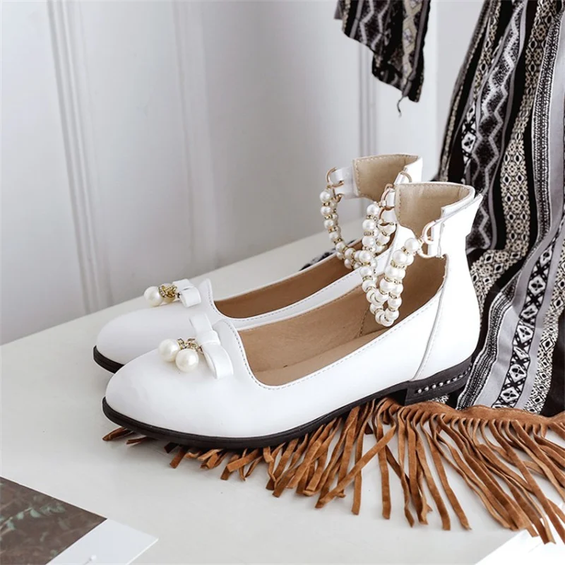 Туфли YQBTDL женские на низком каблуке туфли с жемчужными бусинами ремешком пряжкой