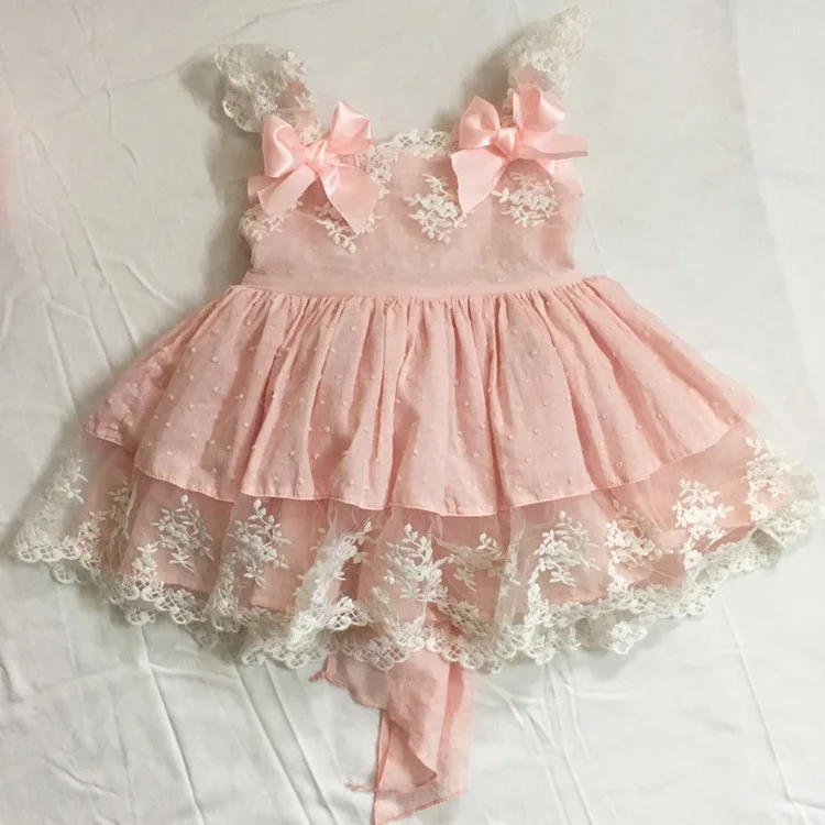 

Children Boutique Clothing Little Girls Spanish Pink Lace Dresses Baby Girl Spain Lotia Frocks Infant YY084