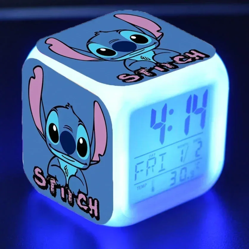 

Stitch Disney Alarm Clock Anime Digital Creativity LED Colorful Color Change Light Cartoon Character Toy Childrens Birthday Gift