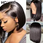 Короткие парики боб, прямые парики из человеческих волос на сетке спереди для женщин, предварительно выпрямленные Детские волосы, парик на сетке 4x4, прозрачный парик на сетке