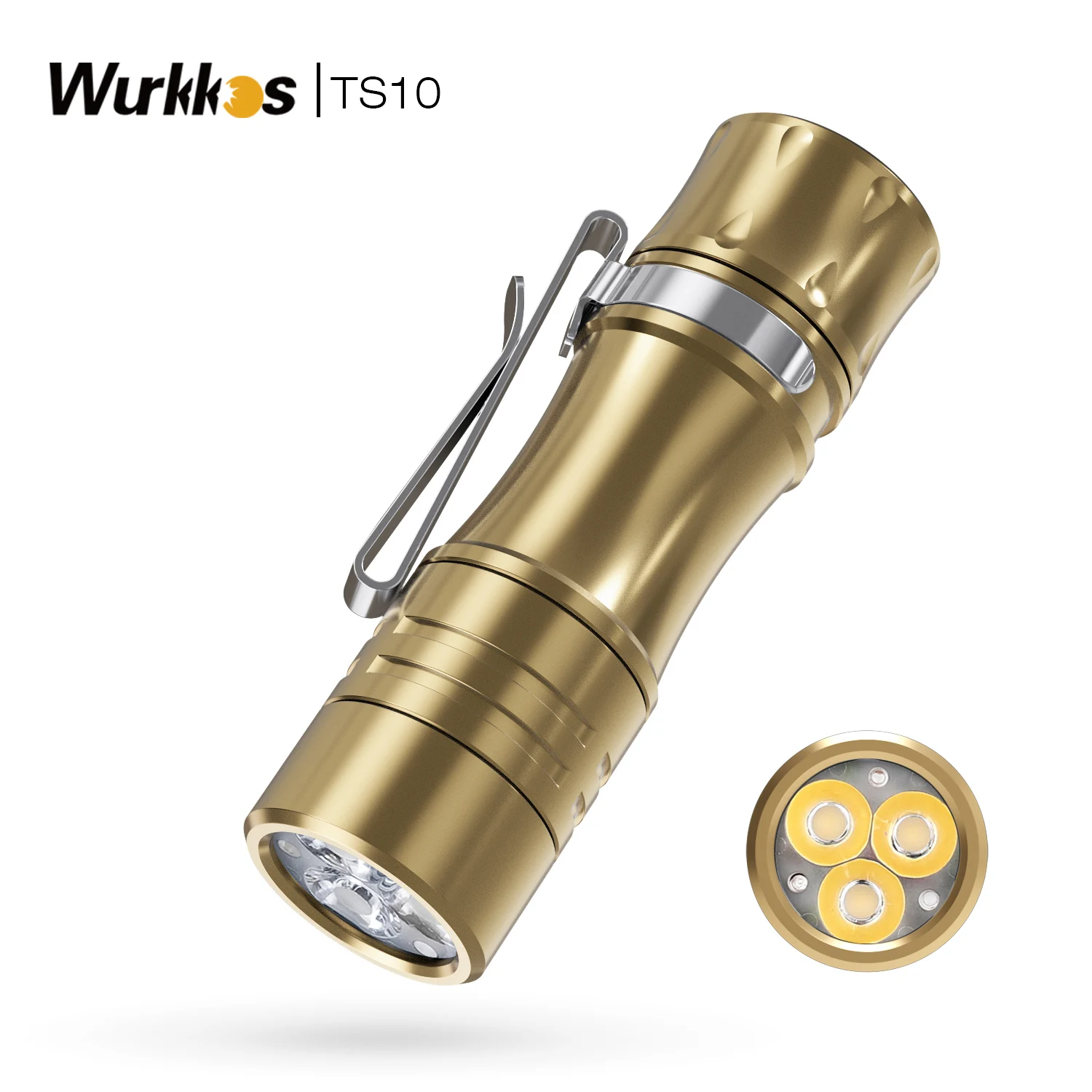 Wurkkos TS10 Powerful Mini 14500 EDC Flashlight with 3* 90 CRI LEDs and Single Color Aux 1400LM Pocket Torch Anduril 2.0