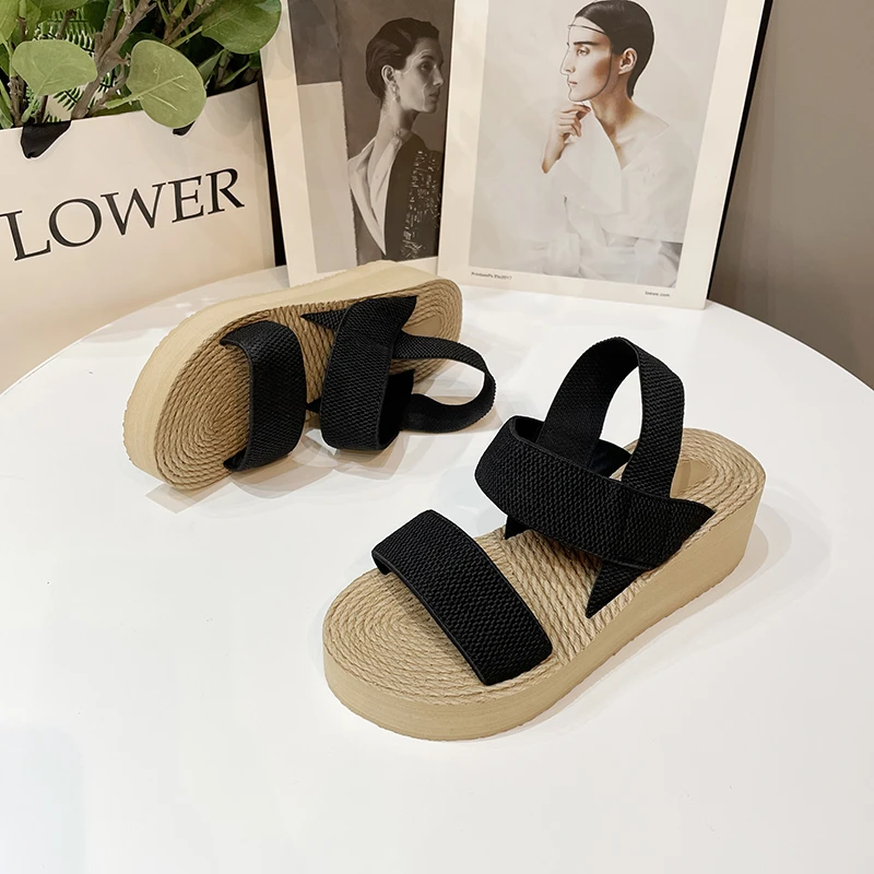 

Сандалии женские из искусственной соломы, спортивные туфли на танкетке, эспадрильи, для путешествий, лето 2023