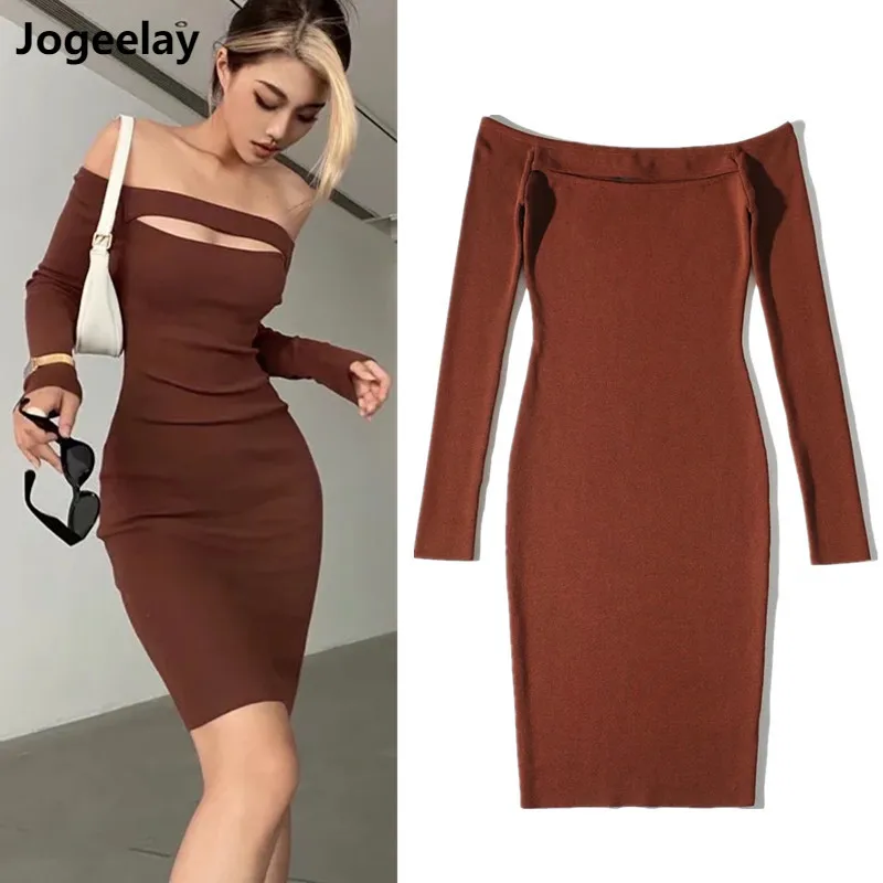 

Women's Sexy Elegant One Shoulder Long Sleeve Cocktail Party Hollow Out Mini Dress