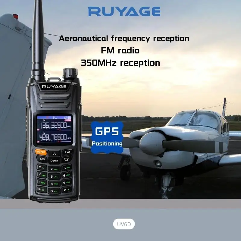 RUYAGE UV6D GPS 6 Bands Amateur Ham Two Way Radio 999CH Air Band Walkie Talkie VOX DTMF SOS LCD Color Police Scanner Aviation enlarge