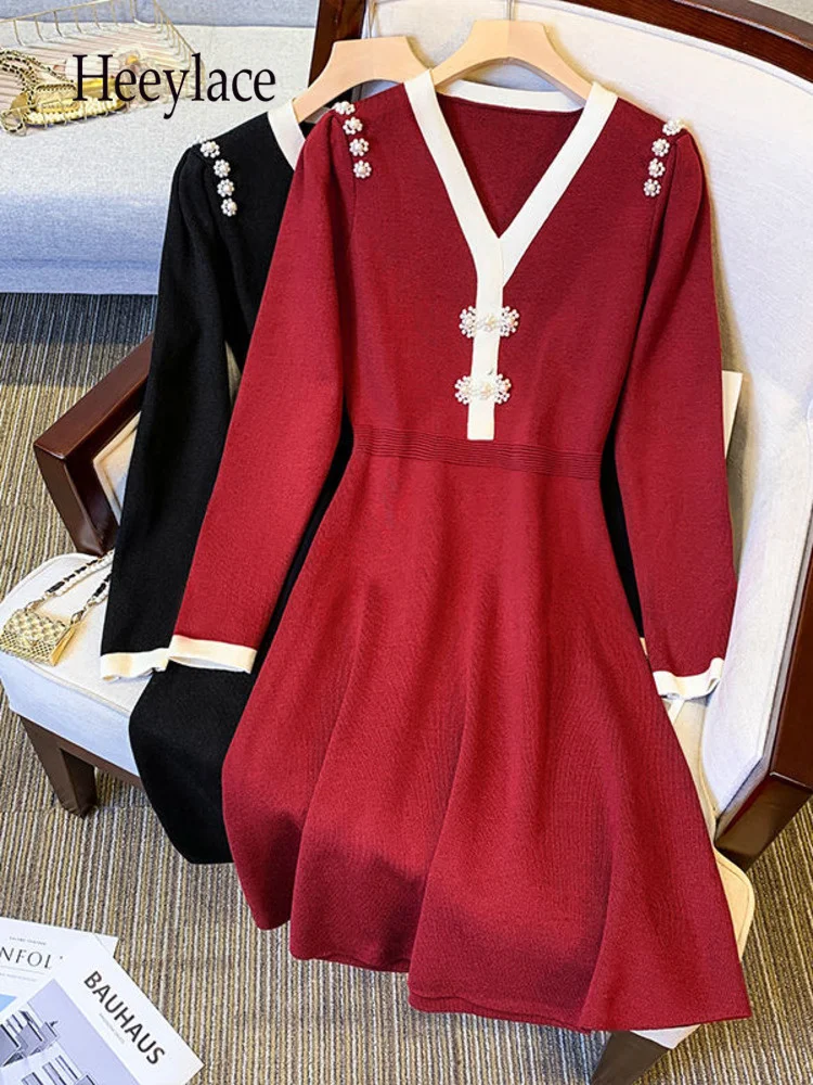 

Elegant Black Knitted Sweater Dress Women's Autumn Winter Dress Long Sleeve Bodycon Dress For Women Christmas Party Dresses 4XL