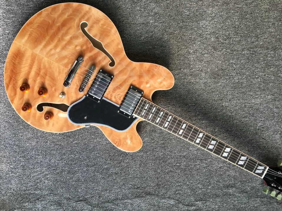 

Oem natural 335 Jazz Electric Guitar with fret binding Semi-Hollow A quilted Maple Top F Hole Glossy Finish Free Delivery