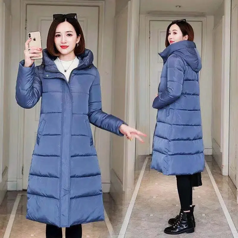 Parkas Women 2022 Winter New Korean Slim All-match Casual  Padded Jacket Female Hooded Thick Warm Long Over Knee Cotton Coat
