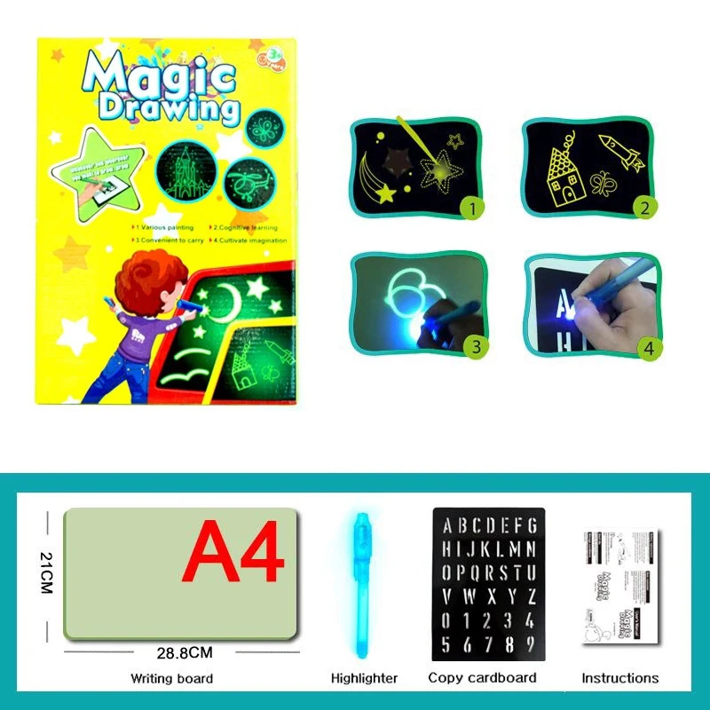 

A3 A4 A5 LED DIY Luminous Drawing Board Graffiti Doodle Drawing Tablet Magic Draw With Light-Fun Fluorescent Pen Educational Toy