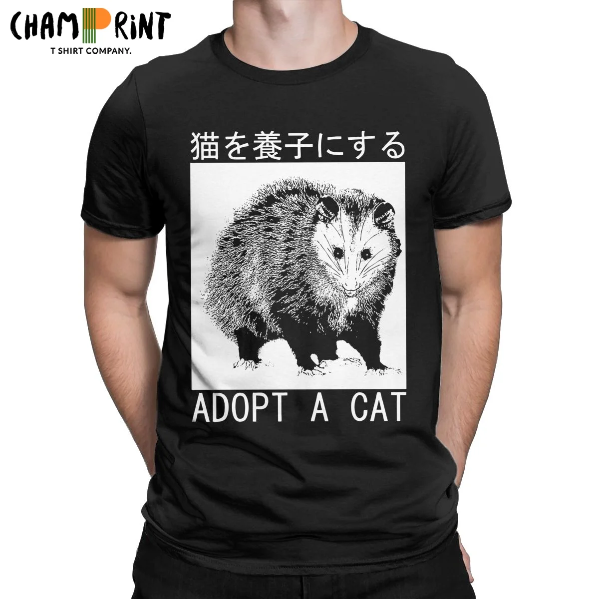 Японские футболки Adopt A Cat Opossum Мужская Необычная футболка из 100% хлопка с круглым