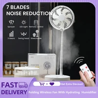 folding wireless fan with hydrating humidifier air cooler remote control type c charg portable stretchable mute operation