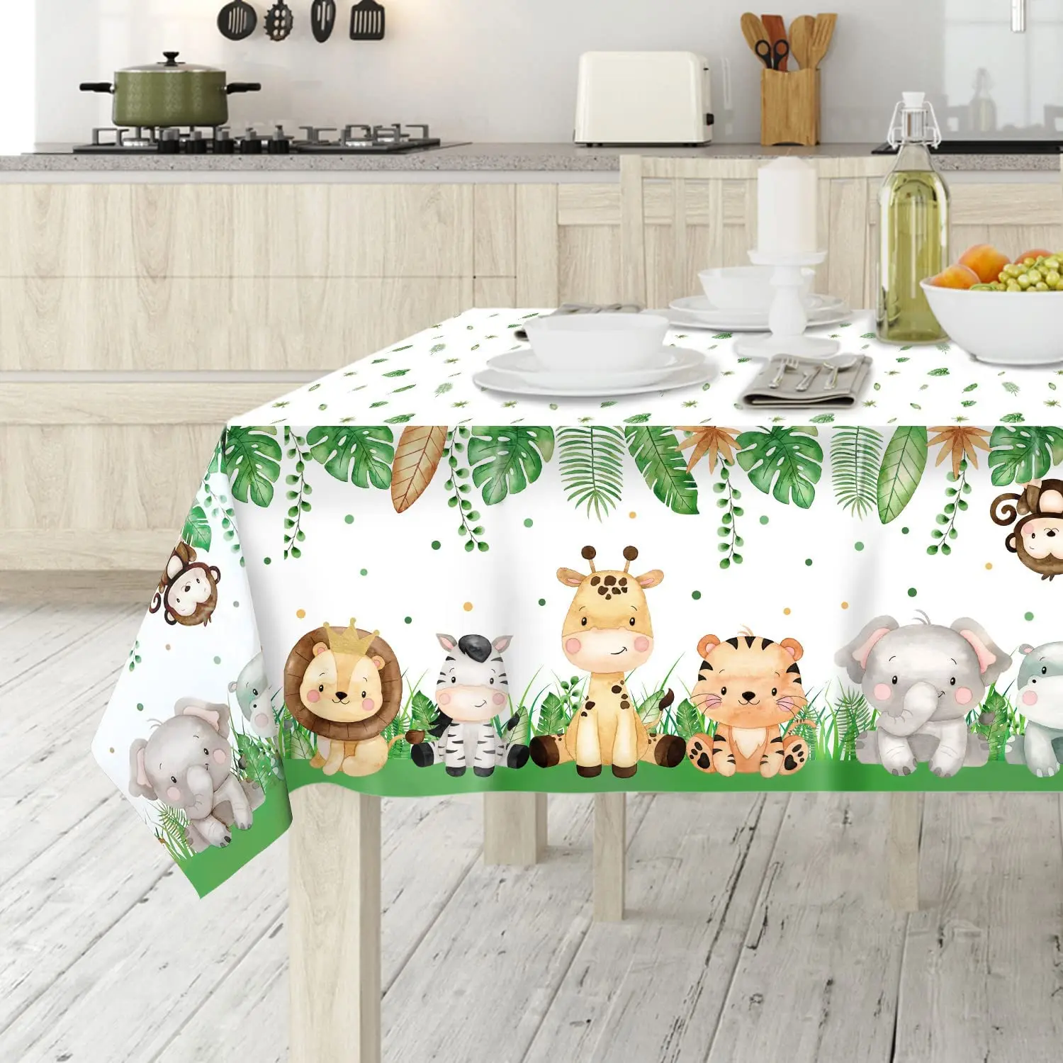 

Jungle Safari Animal Tableware Set Disposable Table Cover Baby Shower Decor Boy Girl Birthday Plastic Tablecloths Party Supplies