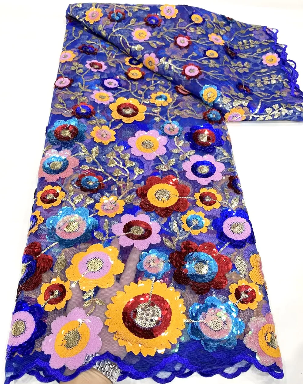 

2023 Высококачественная африканская кружевная ткань с разноцветными блестками, нигерийская Роскошная Тюлевая кружевная ткань, французское кружево из бисера для свадебного платья