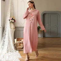 robe femme musulmane muslim dress pink hooded flower fairy dress moroccan robe abaya turkey dubai muslim fashion long drress