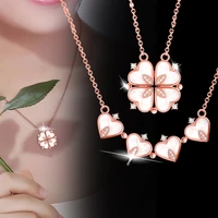 leeker fashion rose gold silver color 4 shell heart flower pendants stainless steel necklace for women jewelry 2022 new 823 lk2
