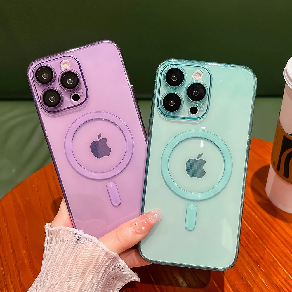 

Magnetic Wireless Charging Phone Case For iPhone 11 12 13 14 Pro Max Plus Candy Color Transparent Soft Silicone Cover Case