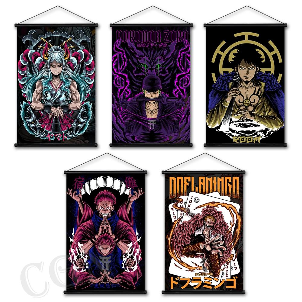 

Japanese Anime One Piece Hanging Scroll Prints Poster Luffy Paintings for Living Room Decor Zoro Vintage Manga Canvas Wall Art