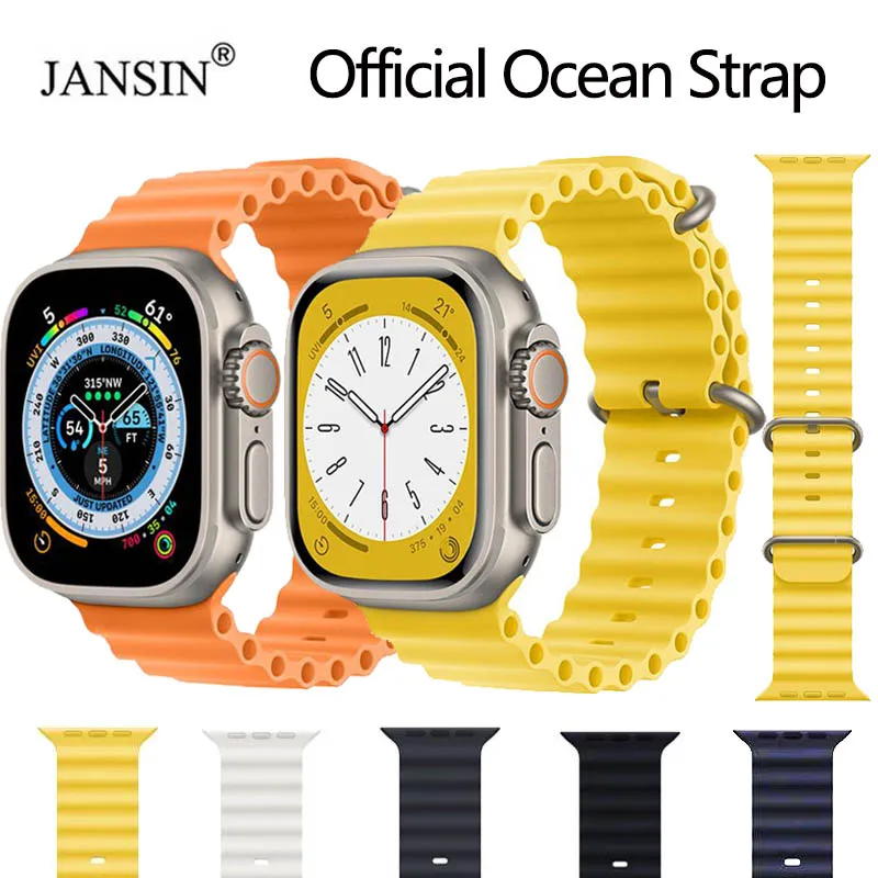 

Силиконовый ремешок Ocean для Apple Watch, браслет для iWatch Ultra Series 8 7 6 5, 49 мм 44 мм 40 мм 45 мм 41 мм 42 мм 38 мм