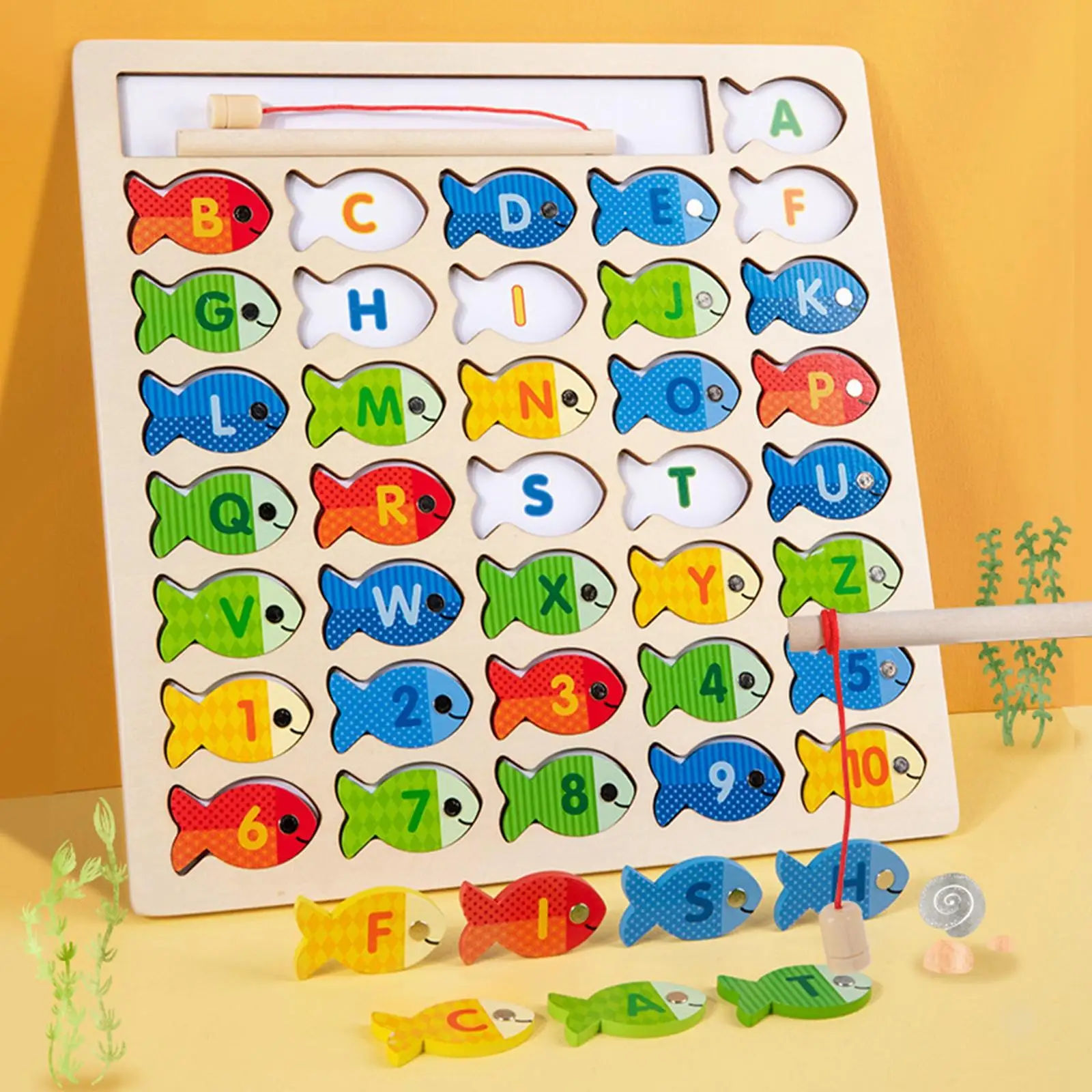 

Wooden Fishing Game Toy with Fishing Poles Fine Motor Skill for Children