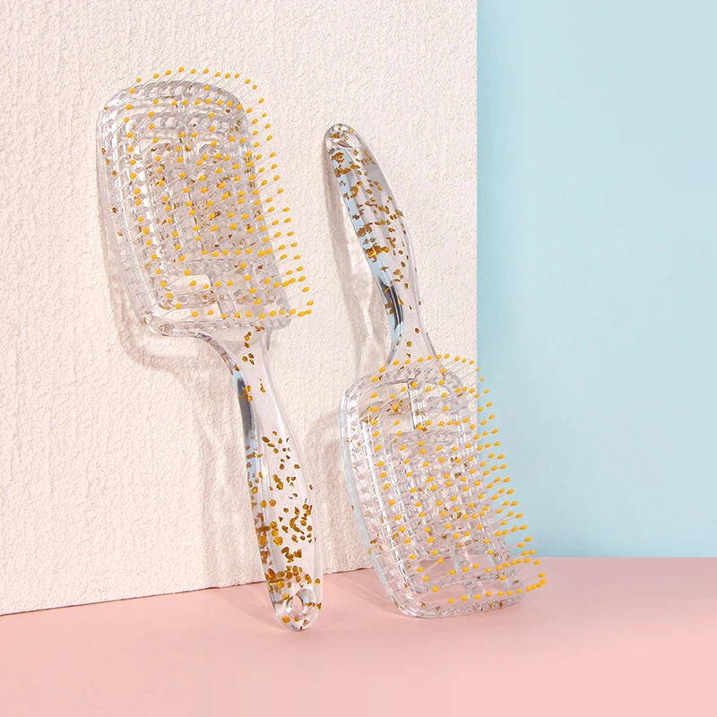 

Модная Расческа для парикмахерской в рубчик с изогнутыми отверстиями прозрачная расческа для распутывания пудры домашняя Массажная щетка ...