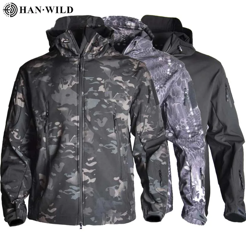 

HAN WILD Men's Windbreaker Tactical Jackets Fleece Military Hooded Hunting Clothes Casual Coat Men Clothing Airsoft Jackets New