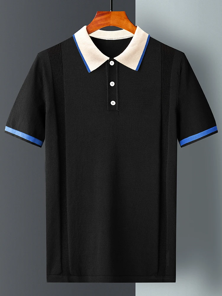 

2023 Social Knitting Slim Polo British Style POLO Shirt Men Summer Short Sleeve Men's POLO Slim Fit Casual Polo Homme F46