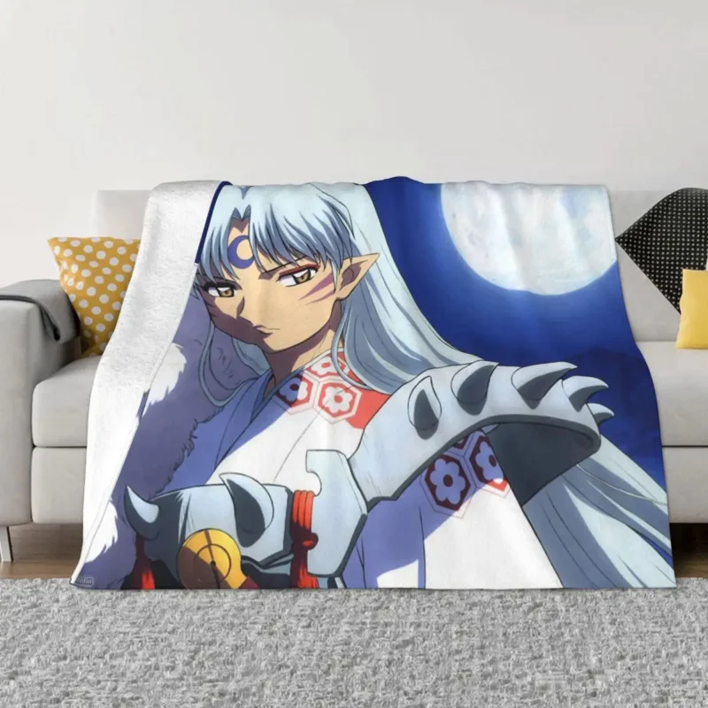 

Sesshoumaru Anime Knitted Blanket Fleece Japanese Inuyasha Super Soft Throw Blanket for Bed Bed Rug