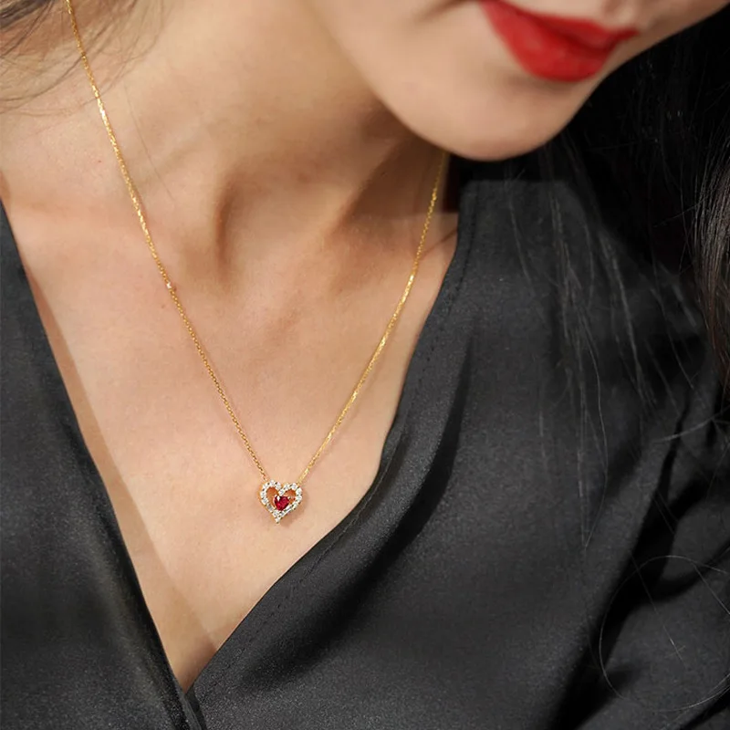

925 Sterling Silver Gold-Plated Love Necklace Female Inlaid Zircon Pendant Temperament Clavicle Chain Anniversary Gift Jewelry