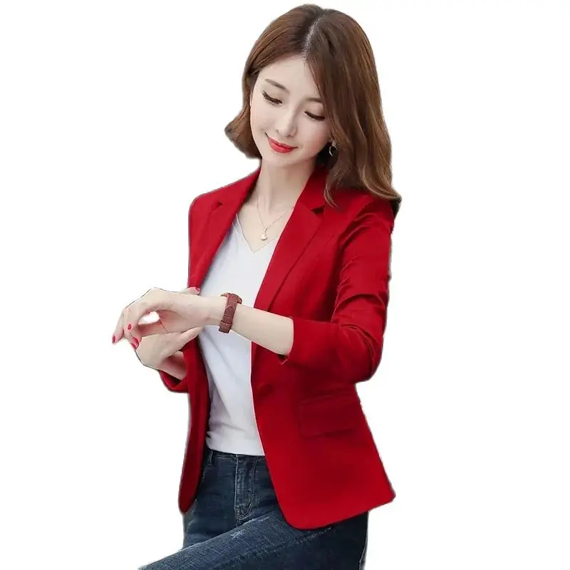 Высокое качество осенние новые пиджаки женские однотонные офисные короткие