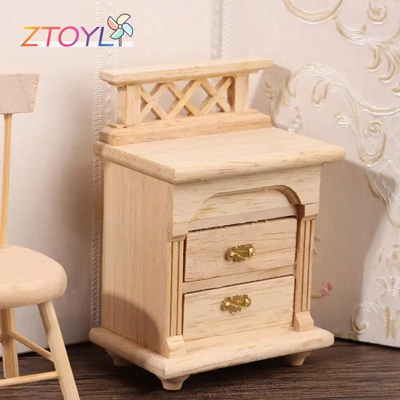 

1:12 Dollhouse Miniature Bedside Table Drawer Chest Nightstand Storage Cabinet Furniture Model Decor Toy Doll House Accessories