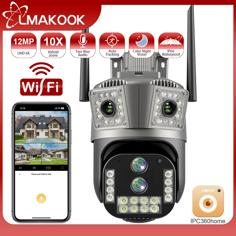 

IP-камера LMAKOOK, 6K, 12 МП, 4 объектива, Wi-Fi, PTZ
