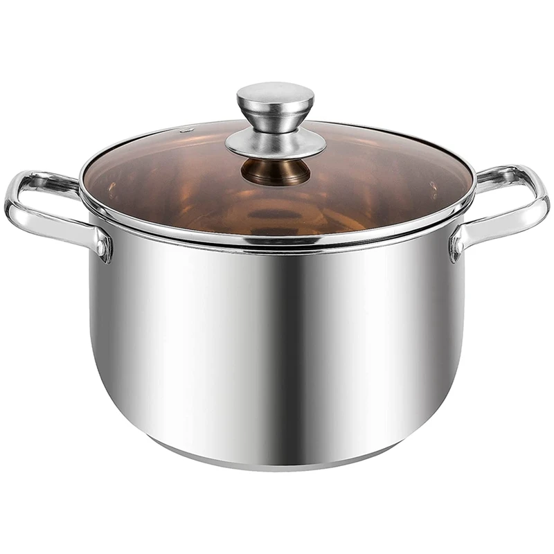 

8 QT Soup Pot, Stainless Steel Stockpot With Lid, Saucepot Pasta Cooking Pot With Double Handles, Dishwasher Safe