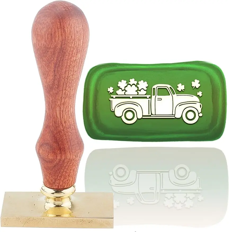 

1PC Wax Seal Stamp Truck Vintage Sealing Wax Stamps Four-Leaf Clover Rectangle Removable Brass Head Sealing Stamp with Handle