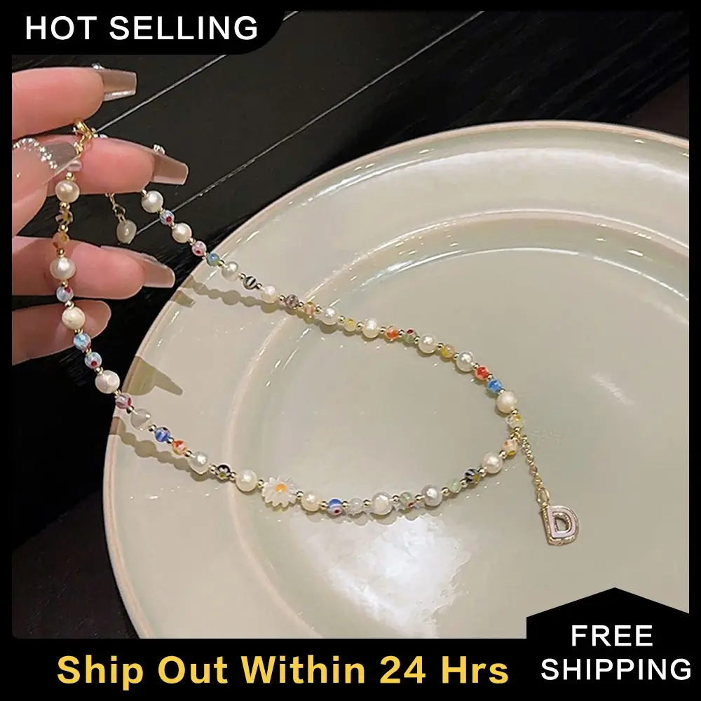 

Цветной браслет с маргаритками уникальный стиль подходящее ко всему жемчужное ожерелье с бусинами женское удобное в носке