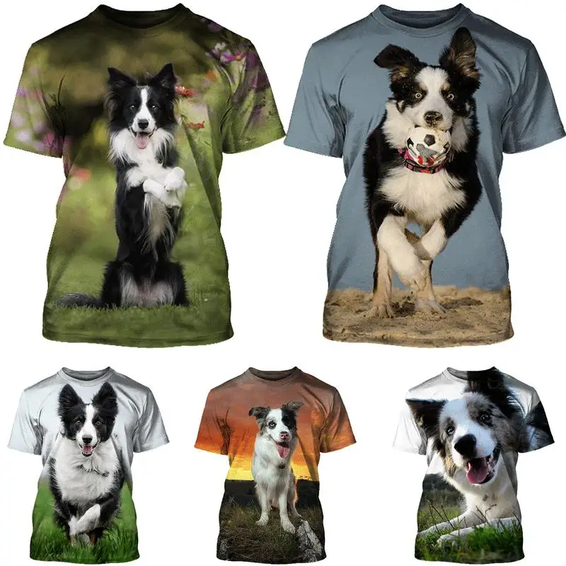 

Unisex Cute Dog Printed Tops Border Collie 3D T Shirt Summer Casual Wear Sports Tee Round Neck Short Sleeve T Shirt